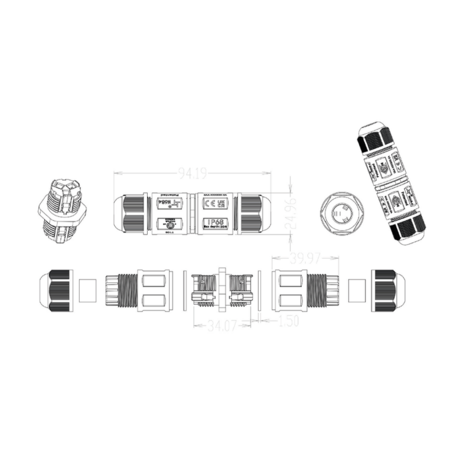 Waterproof kabel connector 3 pin I-Quick